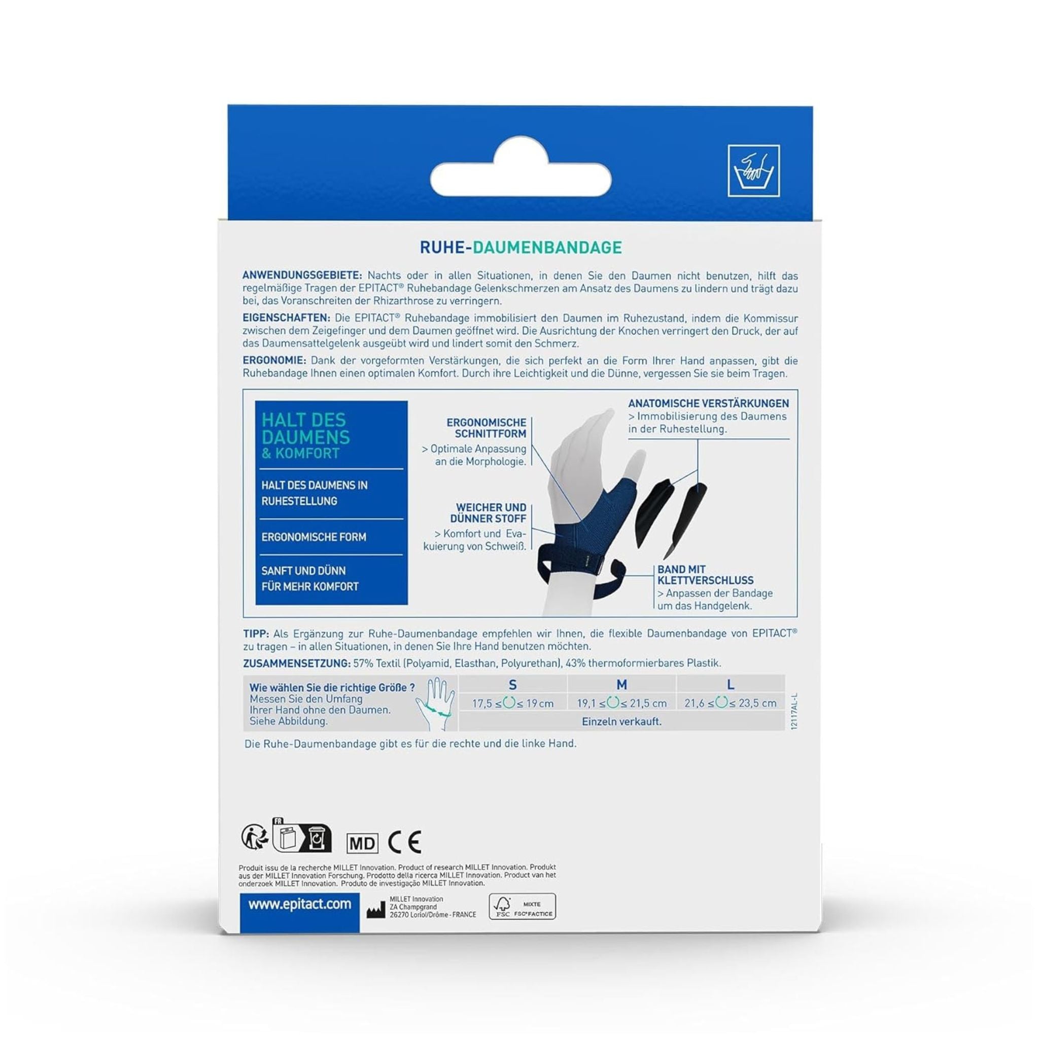 Verpackungsrückseite Ruhe-Daumenbandage