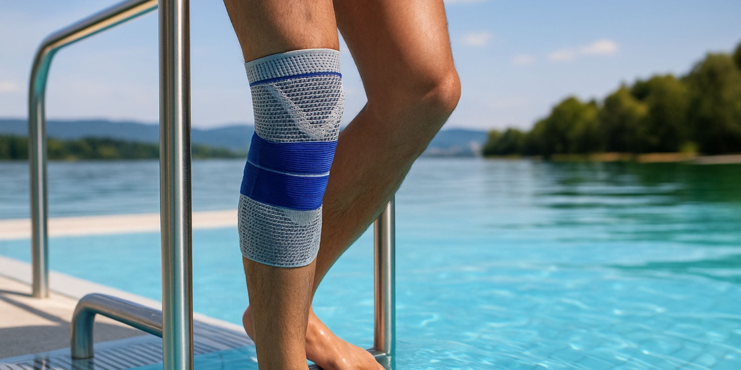 Schwimmbad mit Kniebandage