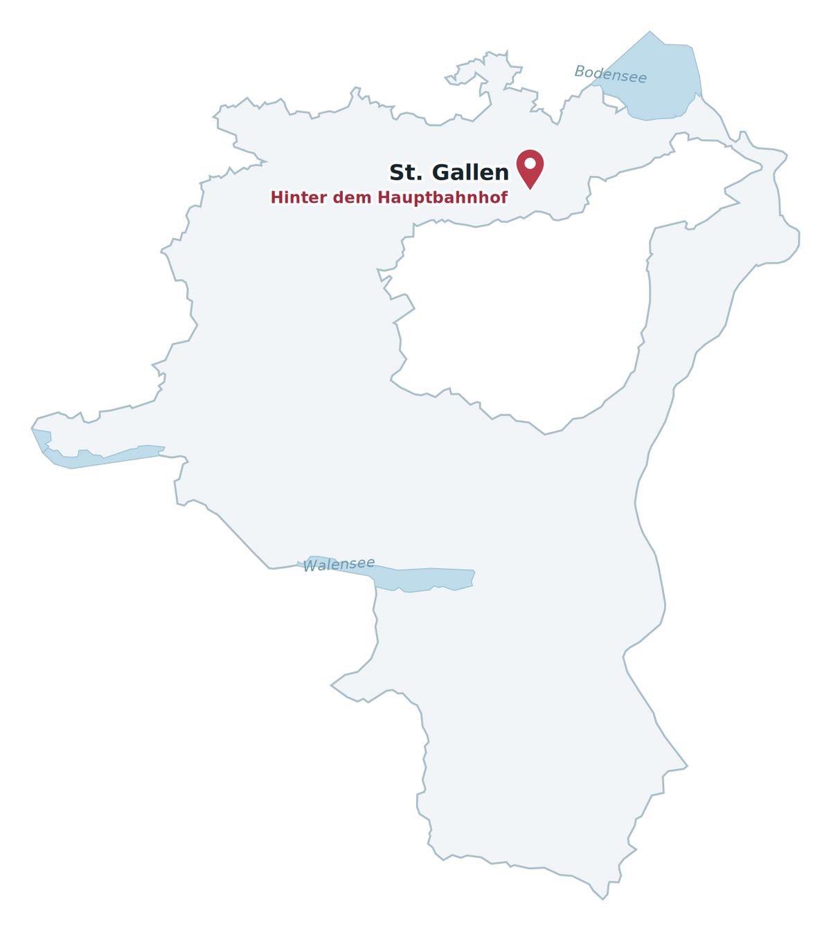 Karte des Kantons St. Gallen mit dem ORTHO-TEAM Standort hinter dem Hauptbahnhof